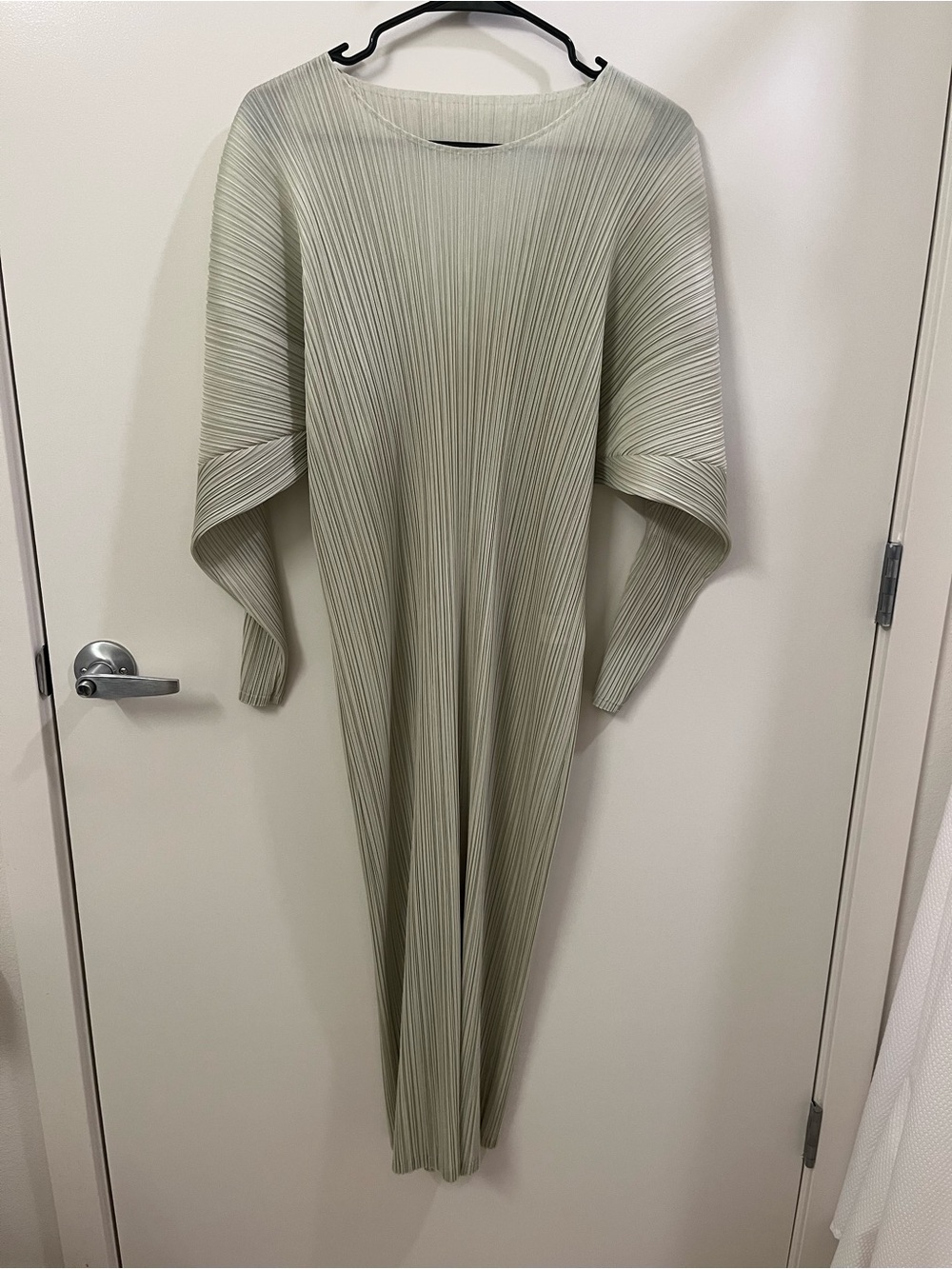 Pleats Please Issey Miyake Sage Green Batwing Pleated Maxi Dress Size 5
